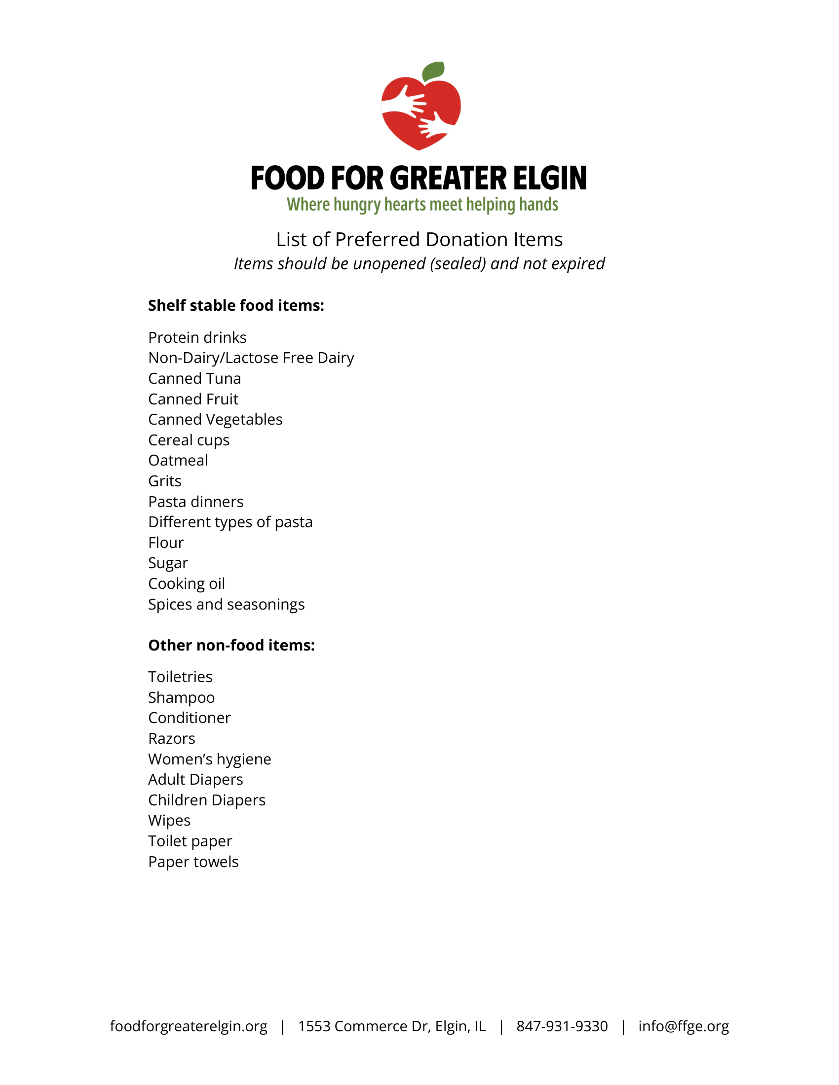 List of preferred items-1